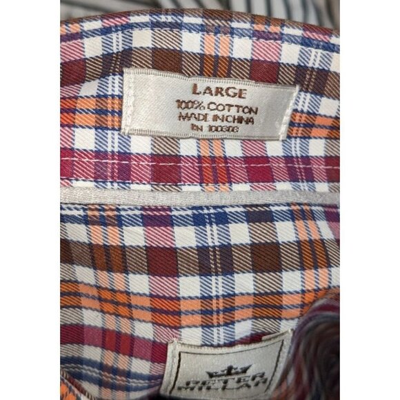 Peter Millar Cotton Long Sleeve Button Down Plaid Mens Shirt Red Brown Orange L - Picture 5 of 8